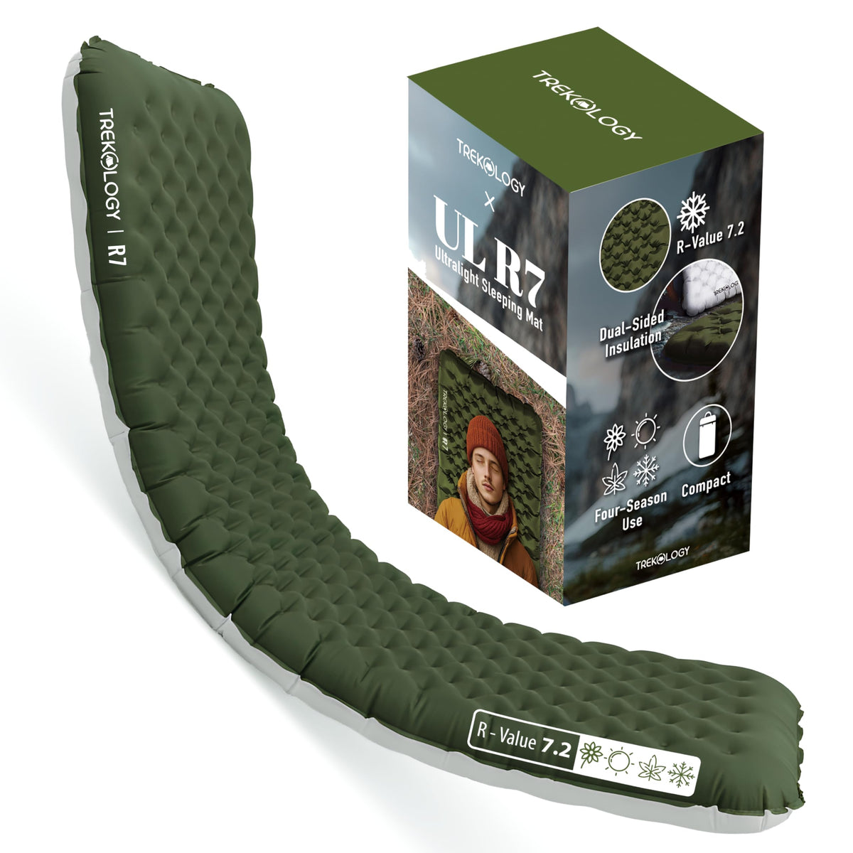 TREKOLOGY UL R7 Ultralight Sleeping Pad – R-Value 7.2, Insulated Camping Mattress for 4-Season Comfort, Inflatable Sleep Mat for Backpacking, Hiking, Winter Camping, Compact & Lightweight (Green) 🍁 All In One Marketplace Canada