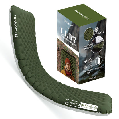 TREKOLOGY UL R7 Ultralight Sleeping Pad – R-Value 7.2, Insulated Camping Mattress for 4-Season Comfort, Inflatable Sleep Mat for Backpacking, Hiking, Winter Camping, Compact & Lightweight (Green) 🍁 All In One Marketplace Canada