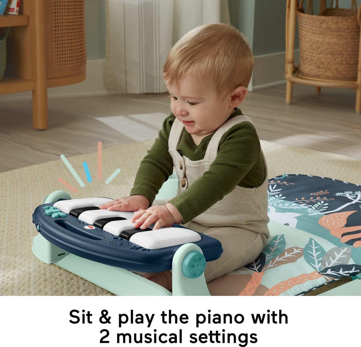 Fisher-Price Baby Playmat Kick & Play Piano Gym with Musical and Sensory Toys for Newborn to Toddler, Navy Fawn