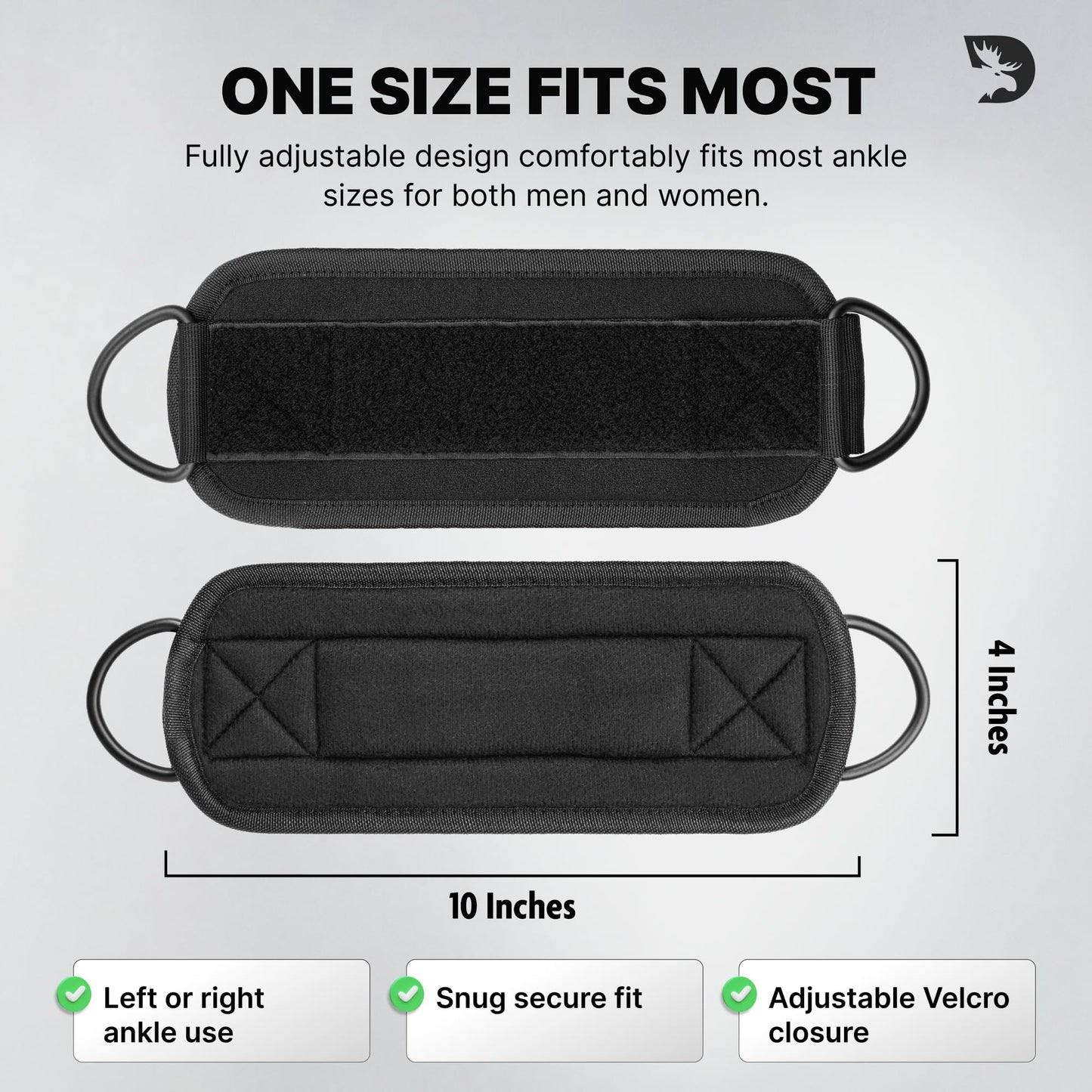DMoose Ankle Straps for Cable Machines for Kickbacks, Glute Workouts, Leg Extensions, Curls, and Hip Abductors for Men and Women, Adjustable Ankle Strap with Double D-Rings and Neoprene Support
