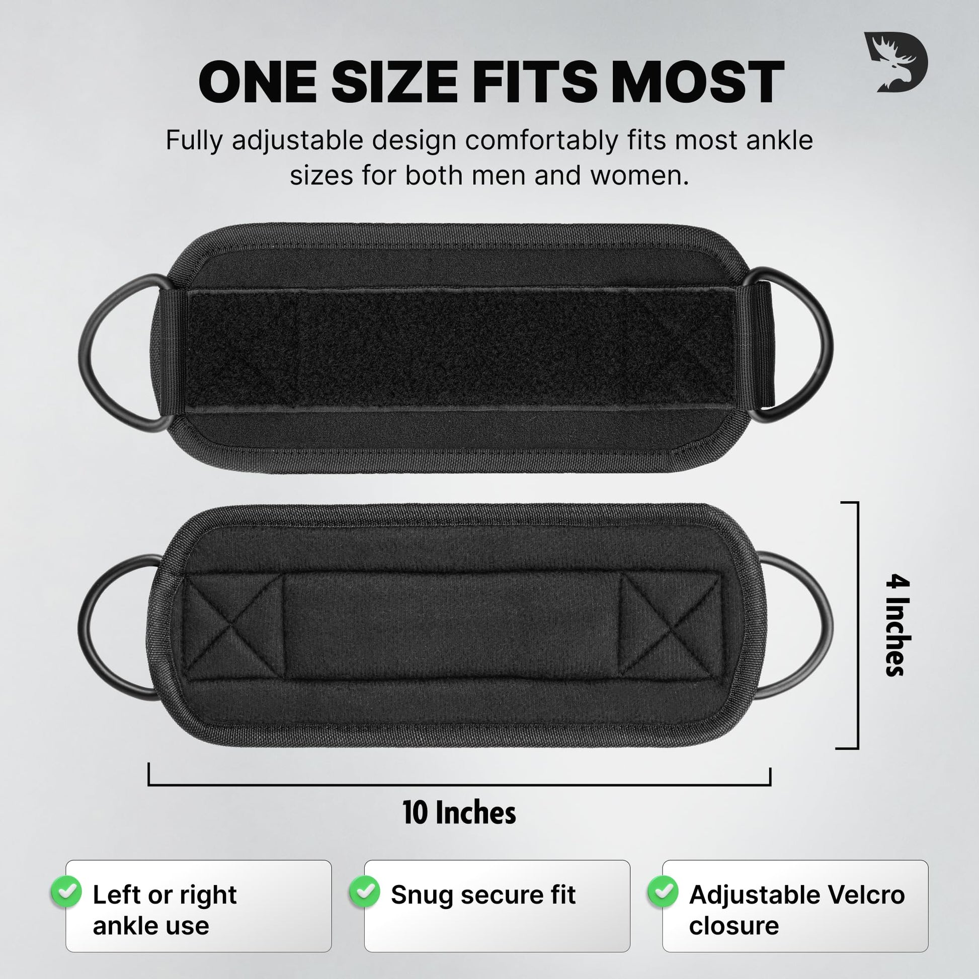 DMoose Ankle Straps for Cable Machines for Kickbacks, Glute Workouts, Leg Extensions, Curls, and Hip Abductors for Men and Women, Adjustable Ankle Strap with Double D-Rings and Neoprene Support