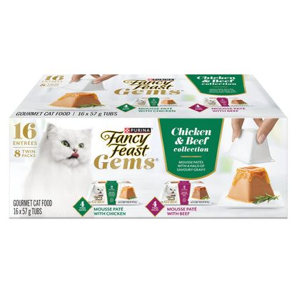 Fancy Feast Gems Wet Cat Food, Mousse Pâté Chicken & Beef 57g (2 Pack x 8)