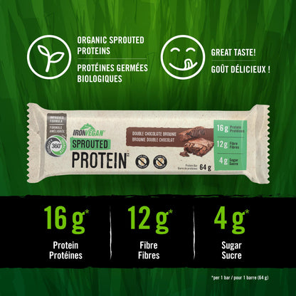 Iron Vegan Sprouted Protein Bars – Double Chocolate Brownie – 12 Count