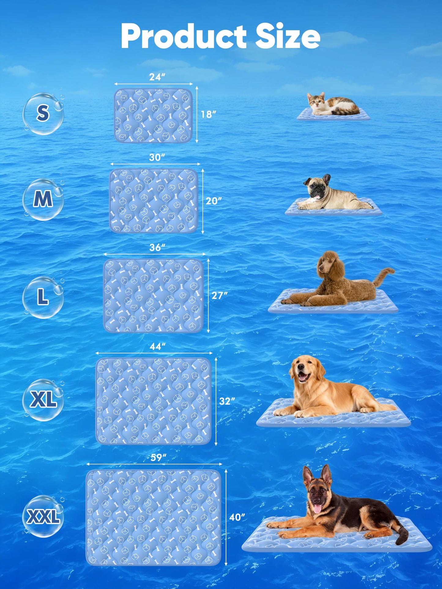 【Upgraded】Rywell Extra Large Dog Cooling Mat 44"x32" Thickened Self-Cooling Pad for Large Dogs, Arc-Chill Waterproof Non-Slip, Washable Pet Cooling Bed Mat for Crate, Sofa, Kennel, Grey,Q-Max>0.5 Blue