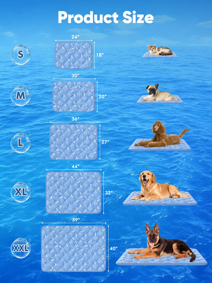 【Upgraded】Rywell Extra Large Dog Cooling Mat 44"x32" Thickened Self-Cooling Pad for Large Dogs, Arc-Chill Waterproof Non-Slip, Washable Pet Cooling Bed Mat for Crate, Sofa, Kennel, Grey,Q-Max>0.5 Blue