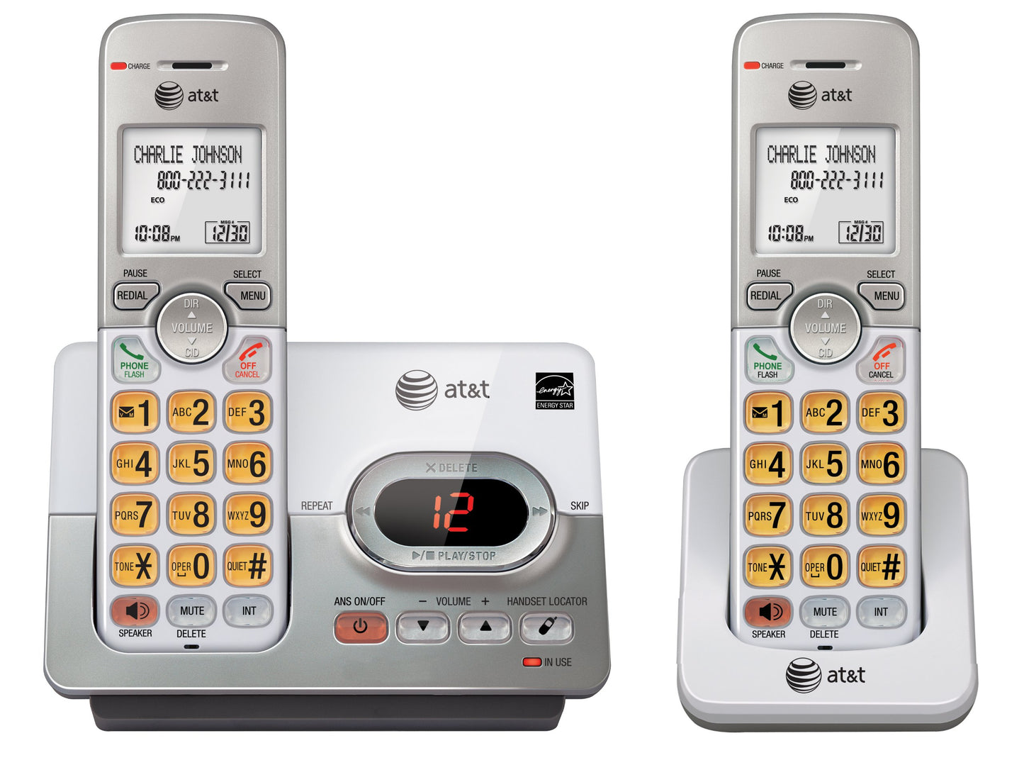 AT&T EL52203 2-Handsets Cordless Phone System with Answering System, Caller ID/Call Waiting - DECT 6.0 - Upto 14 Minutes Recording Time