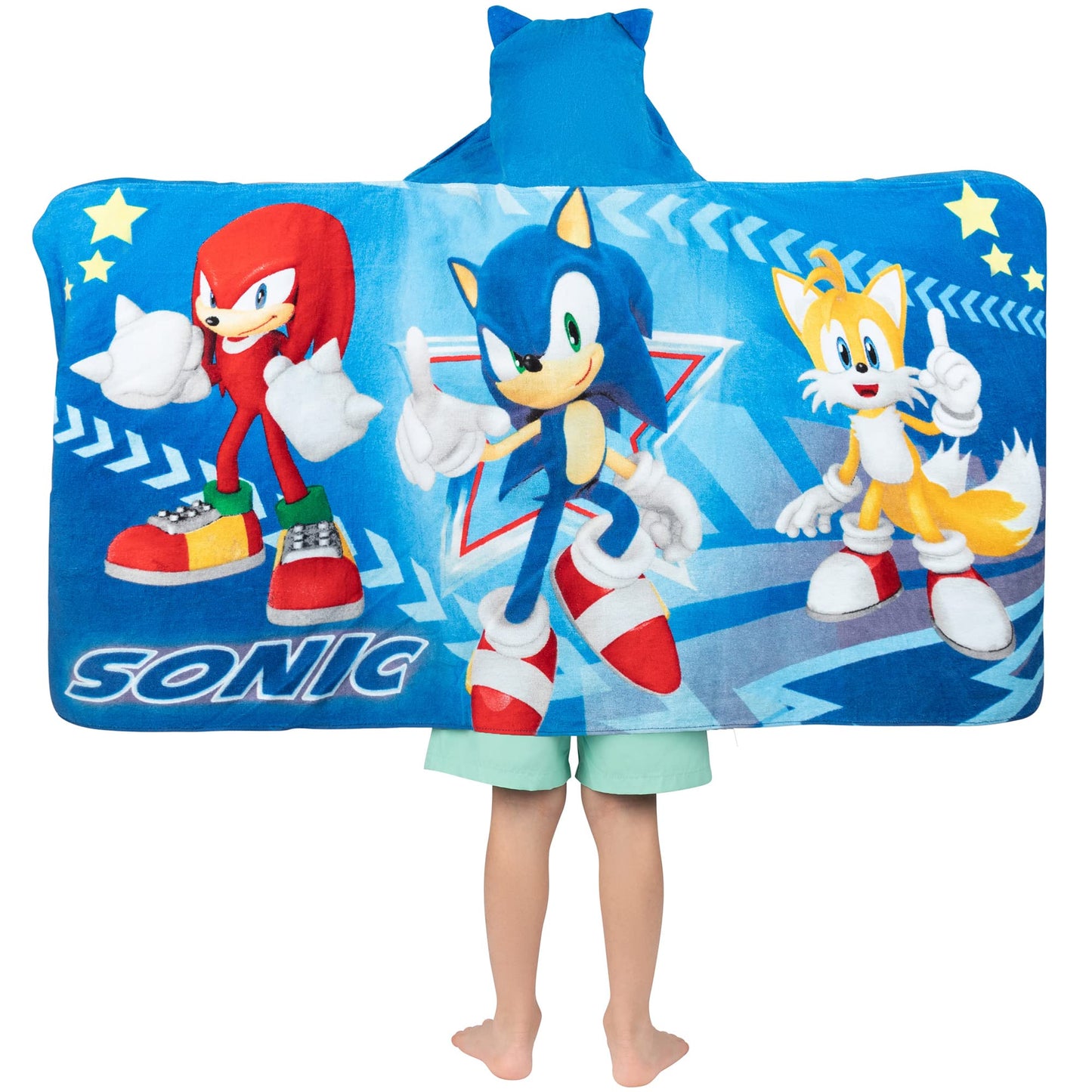 Franco Kids Bath and Beach Super Soft Cotton Hooded Towel Wrap, 24 in x 50 in, Sonic The Hedgehog Franco