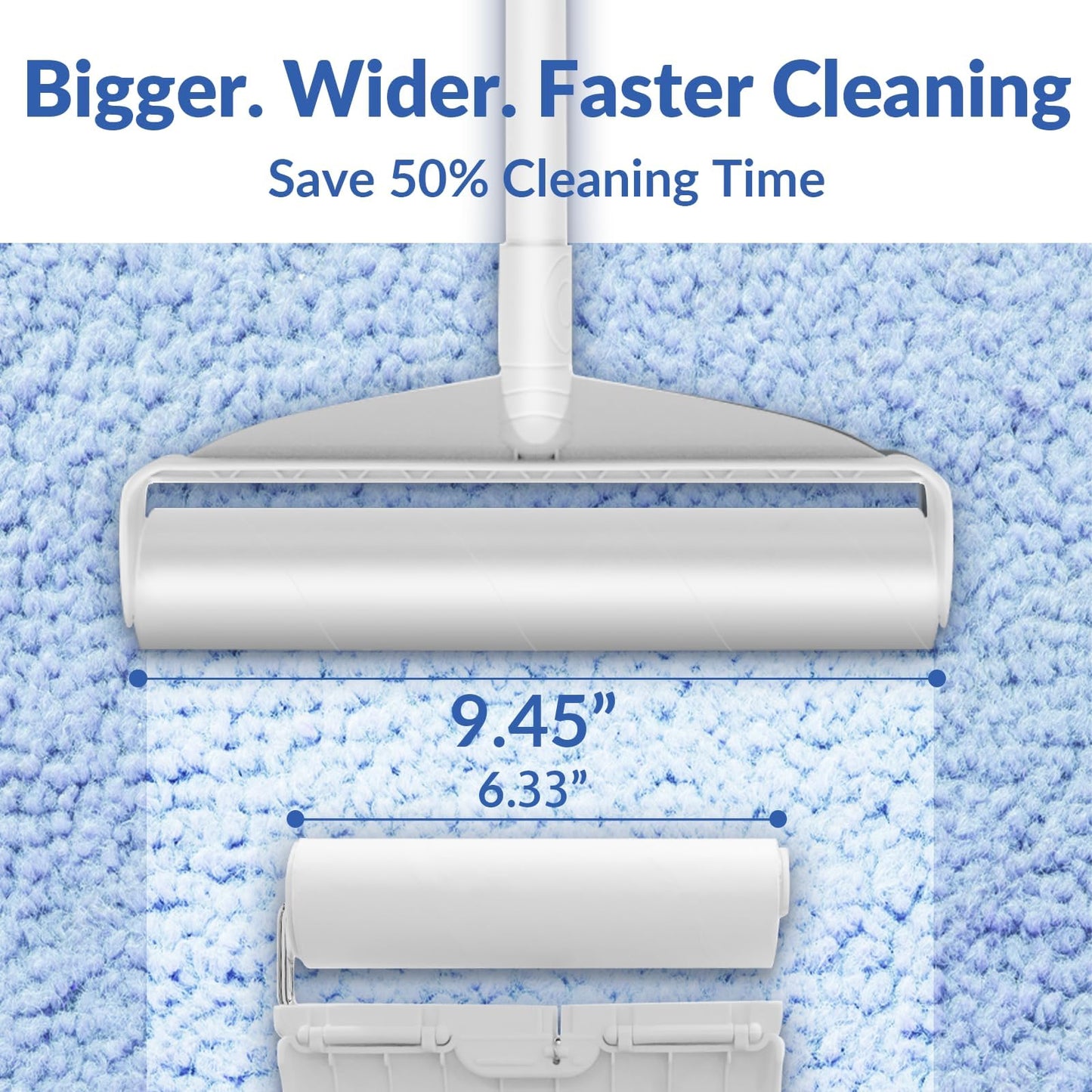 Large Lint Rollers for Carpet, Sticky Rollers for Floor DELOMO 9.45 in with 3 Extendable Handle, Long Handle Sticky Mop for Cleaning Carpets, Cars, Bedding, and Pet Hair, Ideal Gift for Pet Owners - Available at All In One Marketplace Canada