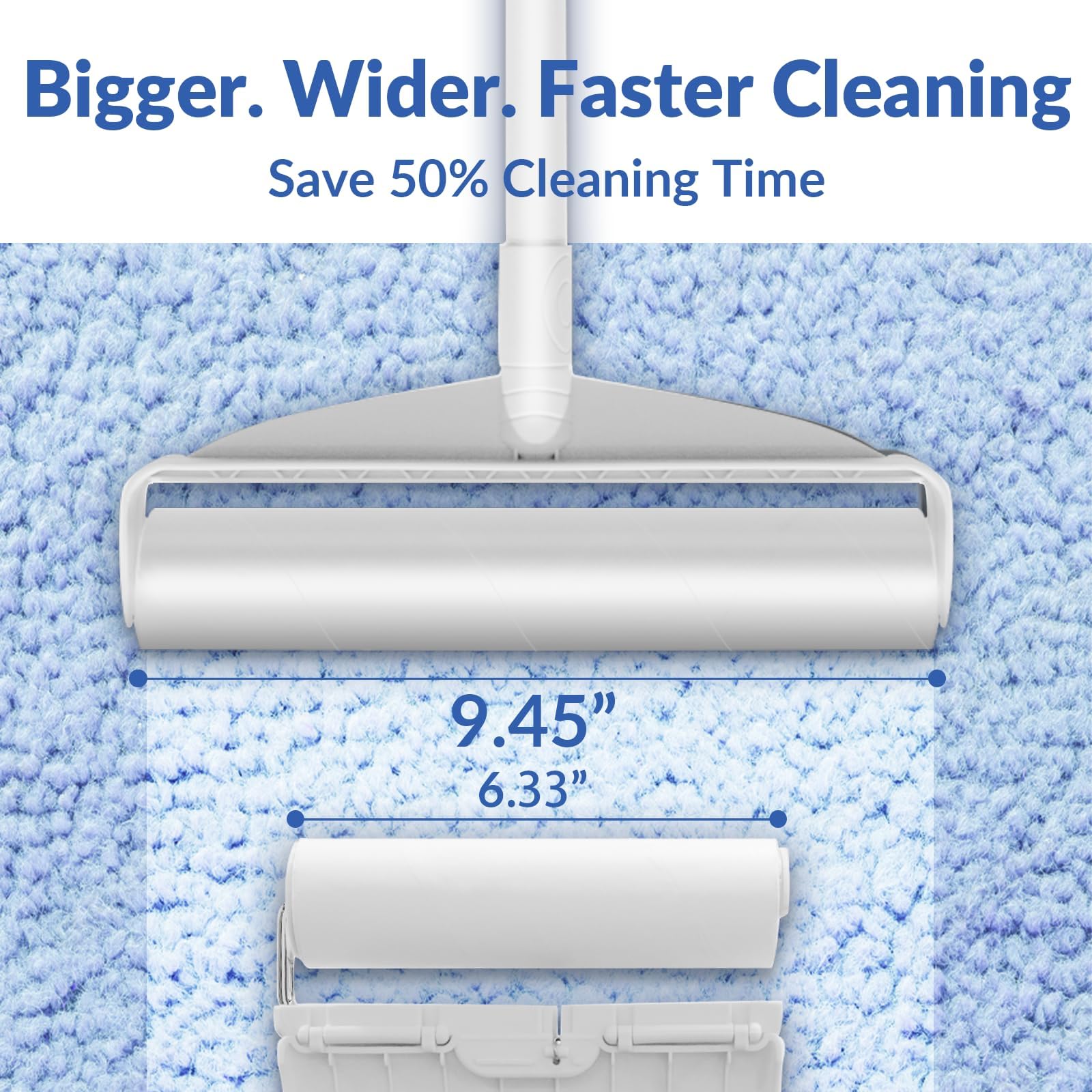 Large Lint Rollers for Carpet, Sticky Rollers for Floor DELOMO 9.45 in with 3 Extendable Handle, Long Handle Sticky Mop for Cleaning Carpets, Cars, Bedding, and Pet Hair, Ideal Gift for Pet Owners - Available at All In One Marketplace Canada