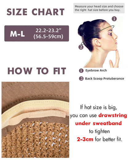 FURTALK Sun Hats for Women Handmade Summer Beach Hat Wide Brim Straw Hat Foldable Packable UPF 50 Crochet Travel Bucket Hat Kahaki - Available at All In One Marketplace Canada