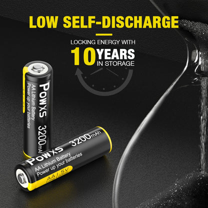 POWXS AA Lithium Batteries 3200mAh, 16 Pack 1.5V Lithium Iron Double A Batteries Super Capacity for Blink Camera, Video Doorbell, Flashlight, Toys, Remote Control 【Non-Rechargeable】