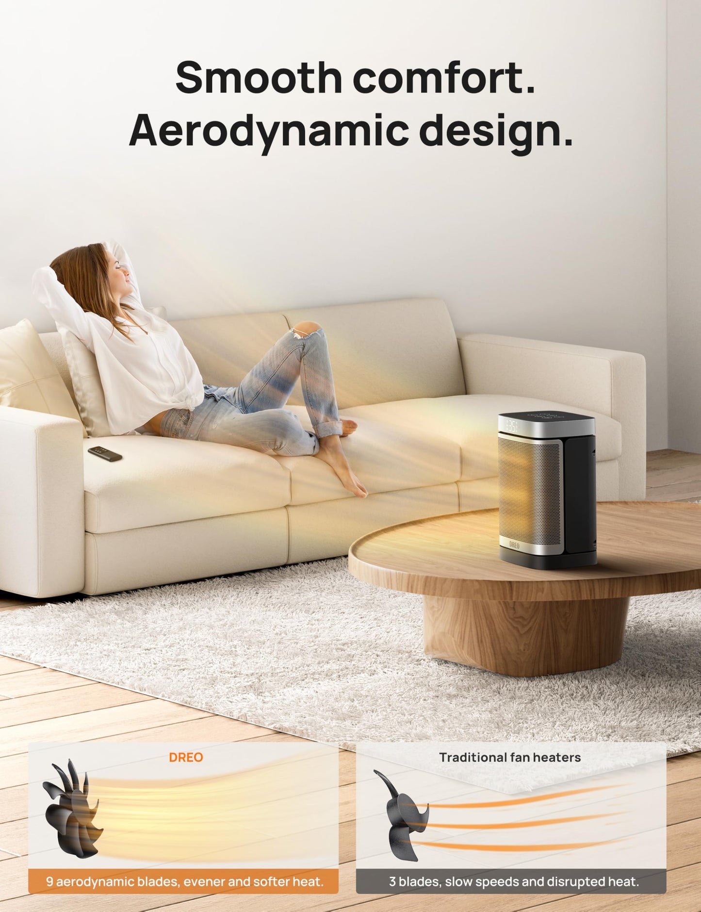 DREO Space Heaters for Indoor Use, 1500W Electric Heater for Bedroom Home Office, Safe PTC Ceramic Heater with Thermostat, Portable Heaters with Remote, 70°Oscillation, 12H Timer, 5 Modes DREO