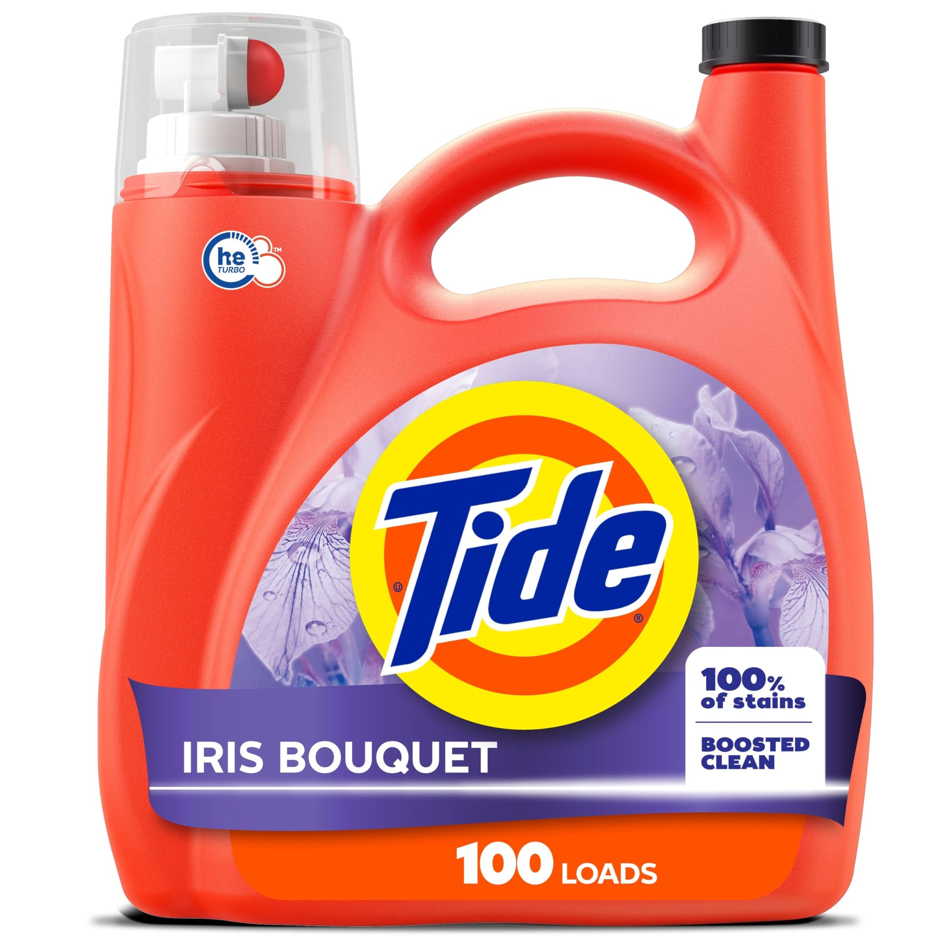 Tide Liquid Laundry Detergent, Iris Bouquet Scent, 100 Loads, Boosted Clean even in cold water, laundry soap, concentrated liquid detergent, 3.69 L Tide
