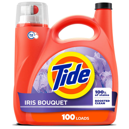 Tide Liquid Laundry Detergent, Iris Bouquet Scent, 100 Loads, Boosted Clean even in cold water, laundry soap, concentrated liquid detergent, 3.69 L Tide