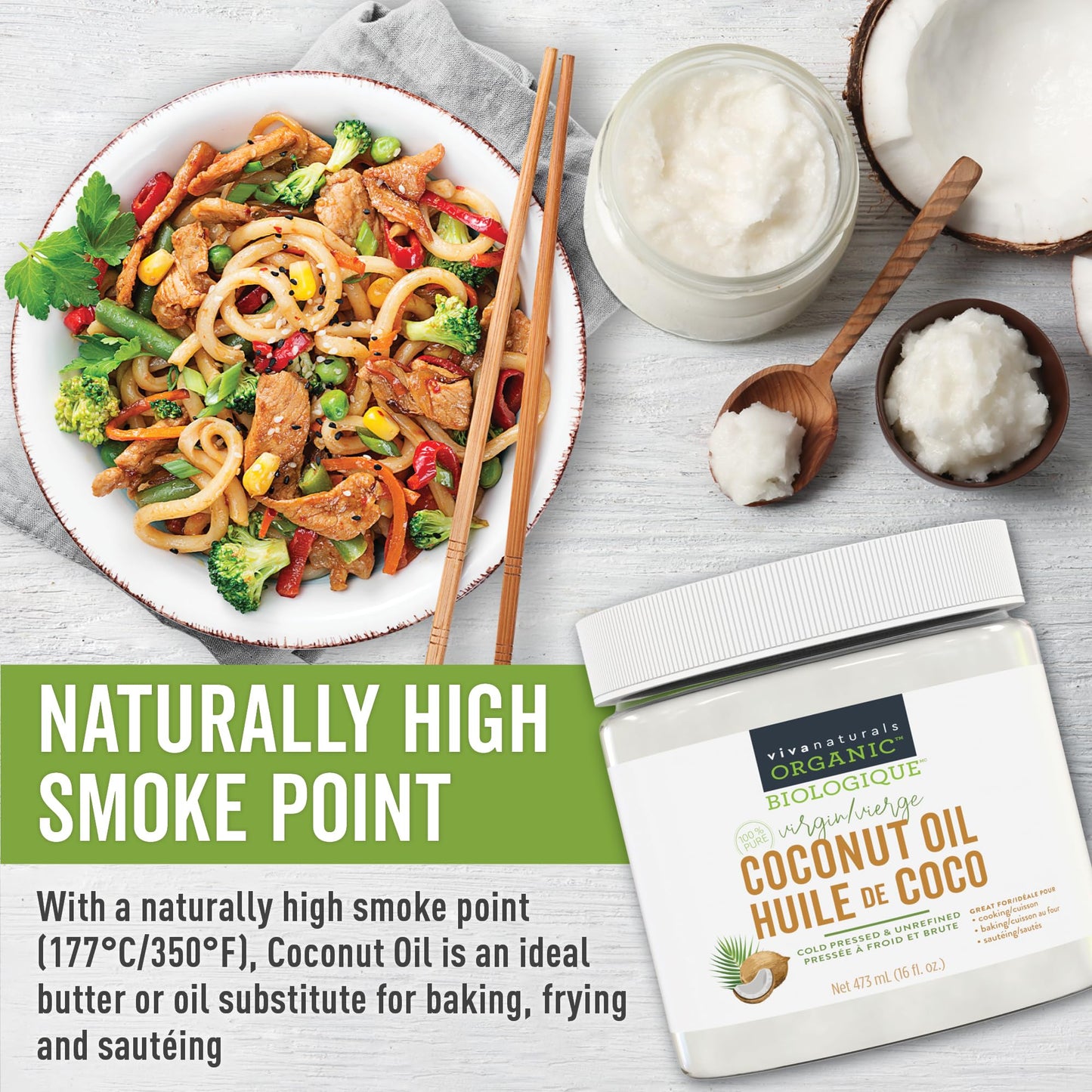 Viva Naturals Organic Virgin Coconut Oil,16 fl oz (473 mL) – Coconut Oil for Hair, Skin, Cooking & Baking – Cold-Pressed, Unrefined & Non-GMO – Keto & Paleo Certified – BPA-Free Jar 🍁 All In One Marketplace Canada