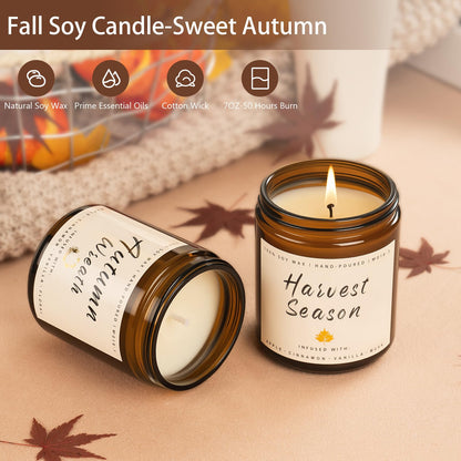 Fall Candle Set, 6 Pack Candles for Home Scented, Autumn Soy Wax Candle Holiday Gifts Set for Men and Women, Home Fall Decor, Fragrance of Wreath/Apple/Latte/Harvest/Vanilla/Cinnamon 🍁 All In One Marketplace Canada