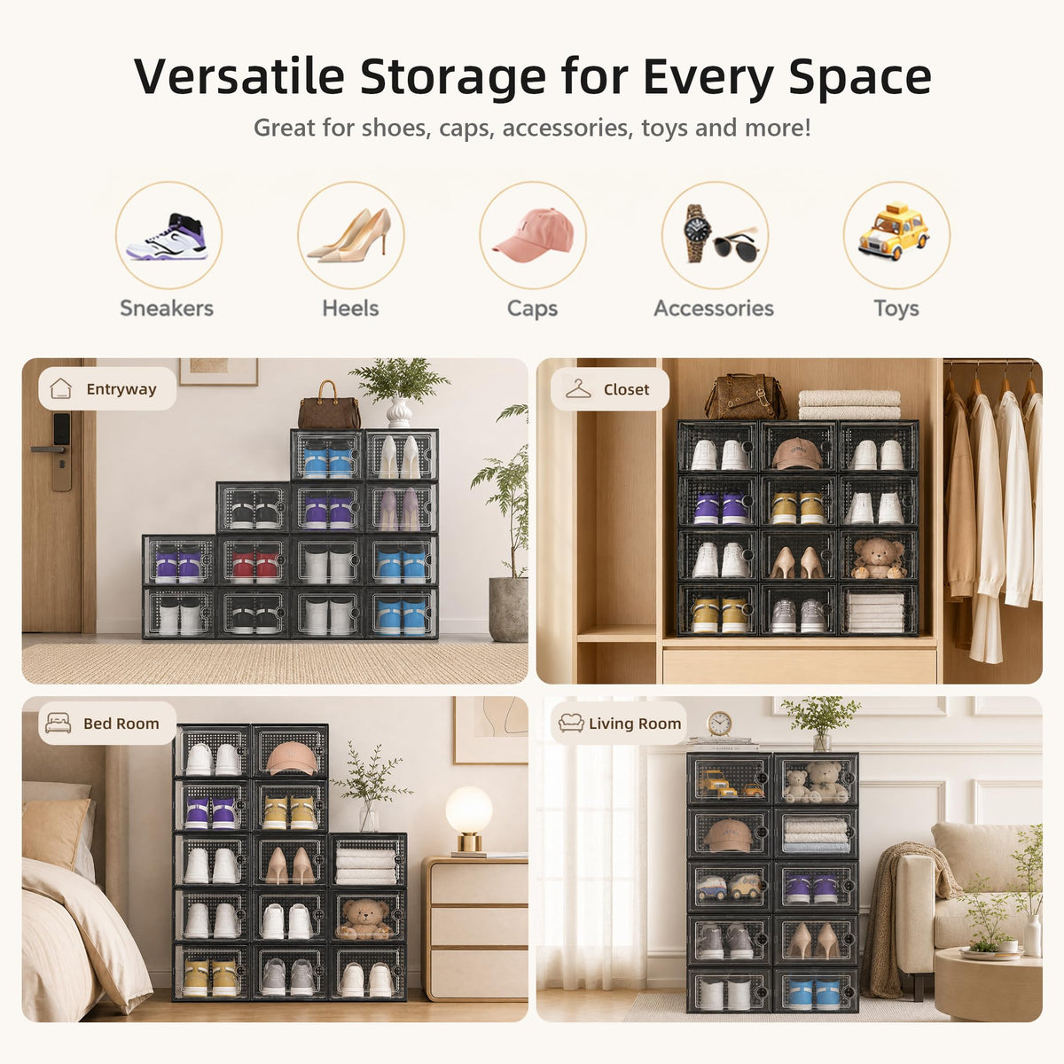 Kuject X-Large Shoe Boxes Organizers Fit US Women Size 12 / Men Size 11