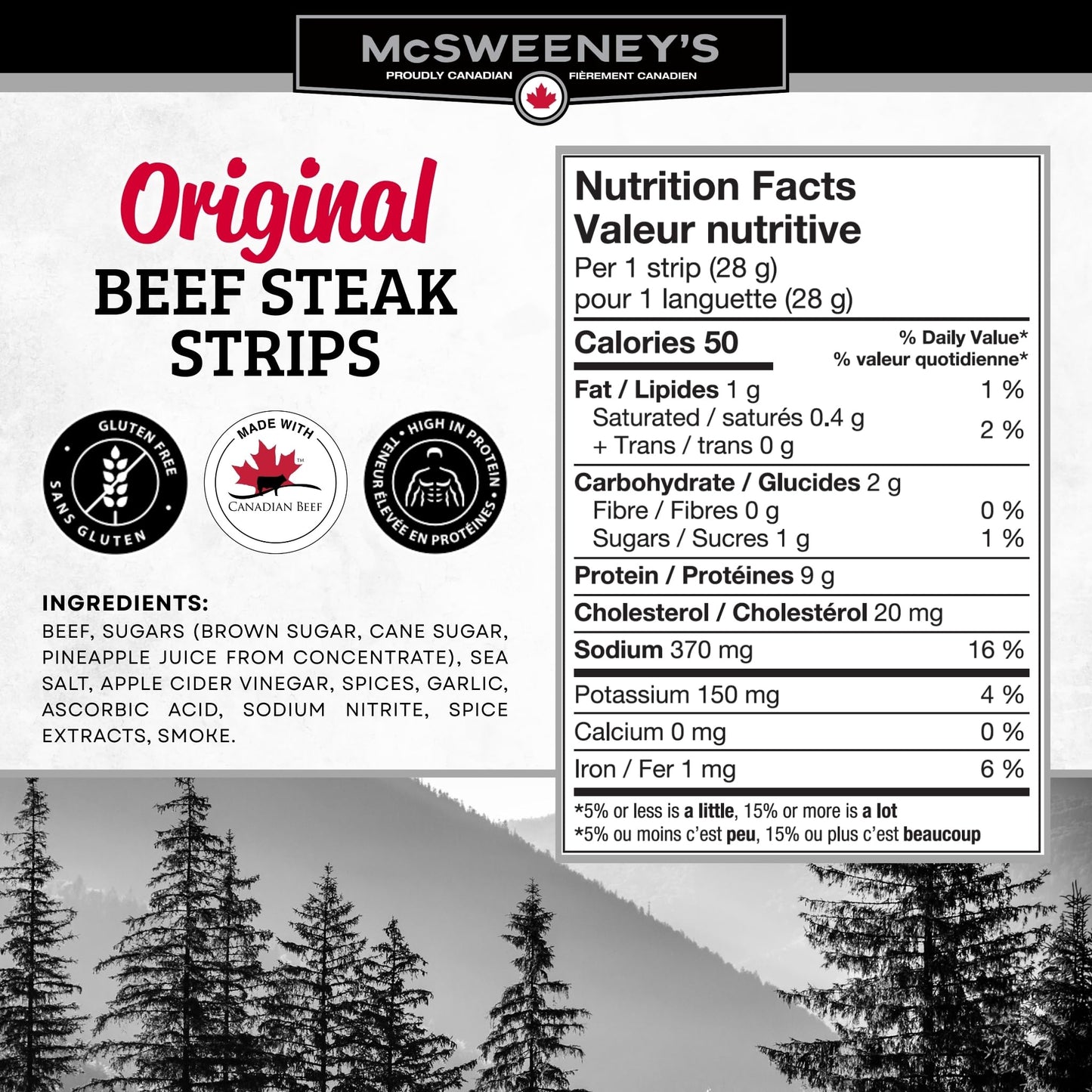McSweeney's Original Beef Steak Strips - 12 Pack, 28g Each | Canadian-Made, Naturally Smoked, High Protein