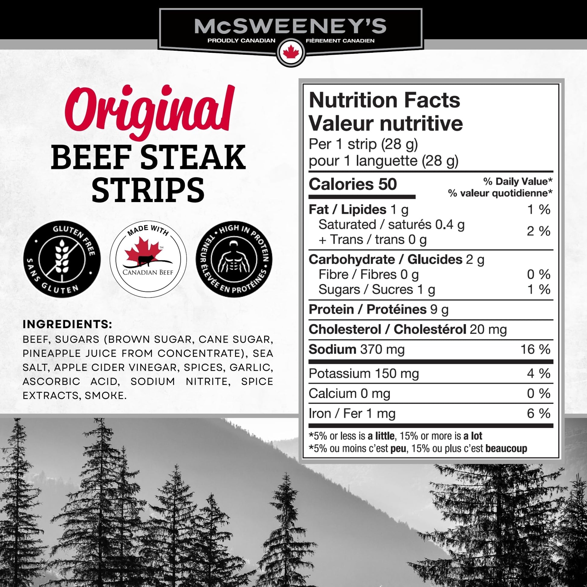McSweeney's Original Beef Steak Strips - 12 Pack, 28g Each | Canadian-Made, Naturally Smoked, High Protein