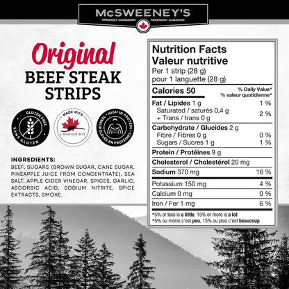McSweeney's Original Beef Steak Strips - 12 Pack, 28g Each | Canadian-Made, Naturally Smoked, High Protein