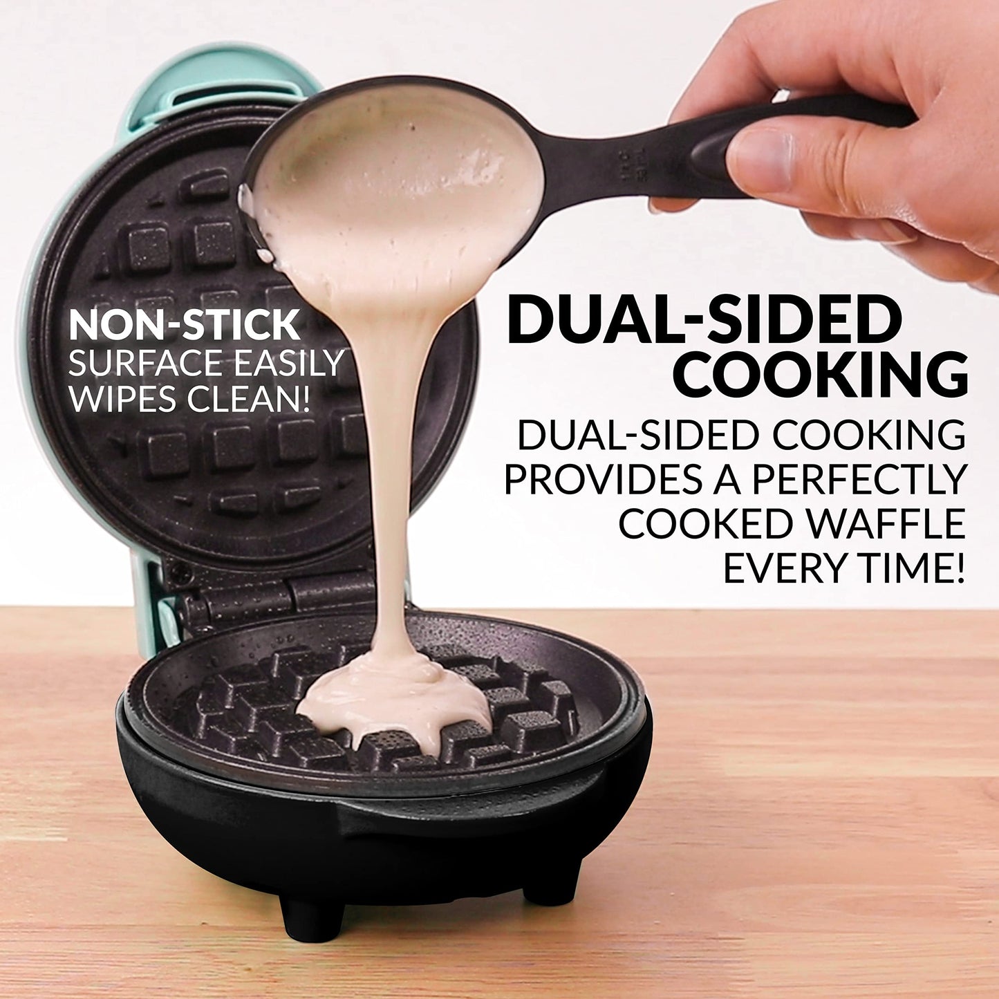Nostalgia MyMini Personal Electric Waffle Maker, 5-Inch Cooking Surface, Waffle Iron for Hash Browns, French Toast, Grilled Cheese, Quesadilla, Brownies, Cookies, Aqua Nostalgia