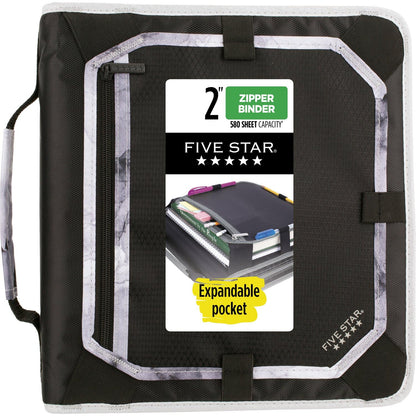 Five Star Zipper Binder, 2 Inch 3-Ring Binder with Round Rings, Expansion Panel and 5-Tab Expanding File, 580 Sheet Capacity, Black (29052IT8)