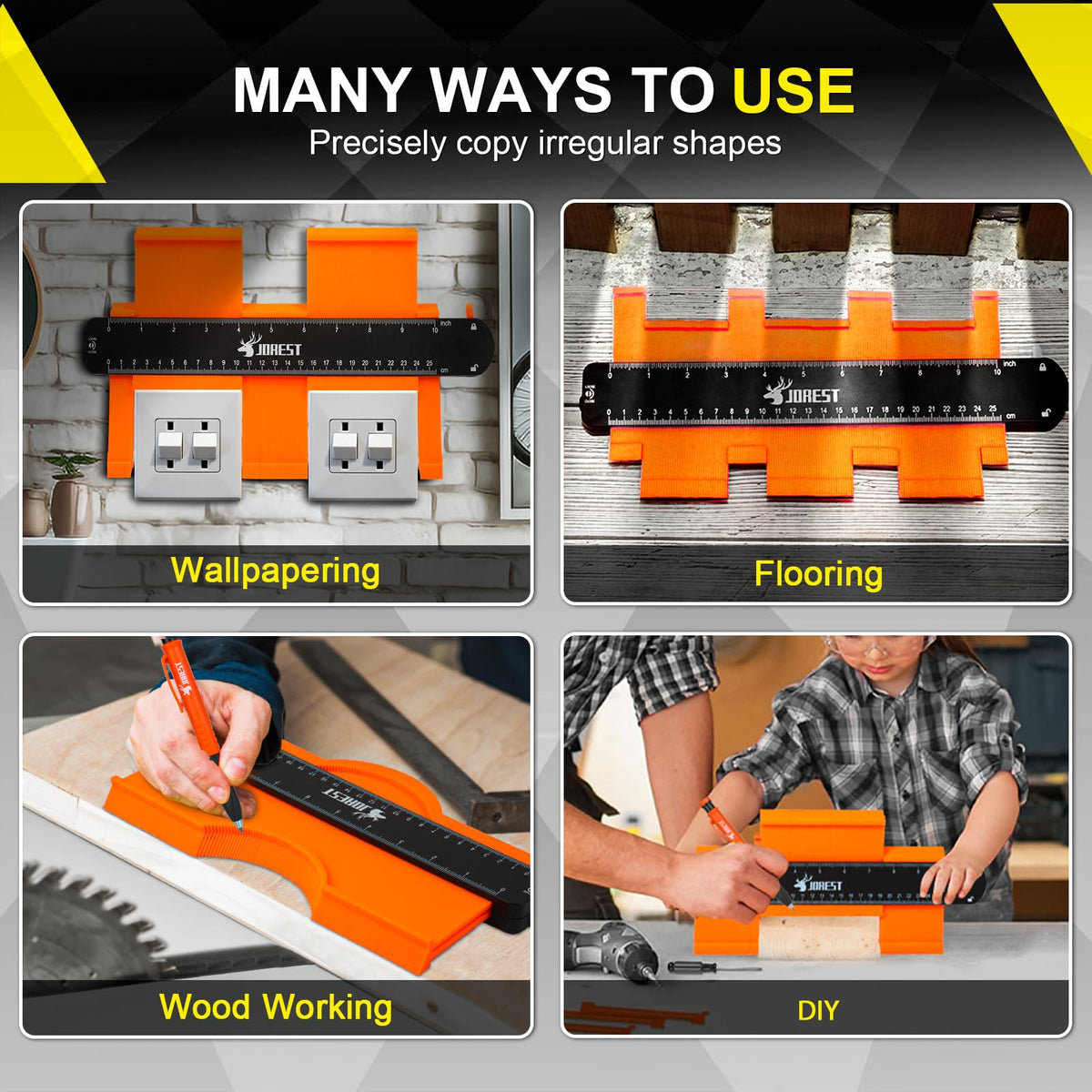 JOREST Contour Gauge Christmas Gifts Ideas (10 Inch), Stocking Stuffers for Men Dad Husband Him, Profile Outline Shape Duplicator with Lock, Template Tool for Woodworking/DIY/Flooring/Tile Laying 🍁 All In One Marketplace Canada
