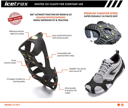 ICETRAX V3 Tungsten Winter Ice Grips for Shoes and Boots - Ice Cleats for Snow and Ice, StayON Toe, Reflective Heel L/XL (Men: 9.5-13 / Women: 11+) 🍁 All In One Marketplace Canada