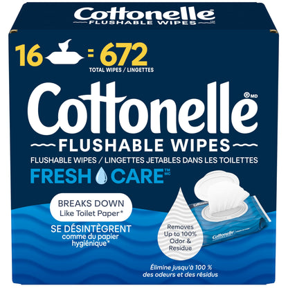 Flushable Wet Wipes, Cottonelle FreshCare, Biodegradable & Septic Safe, 16 Flip-Top Packs of 42 (672 Wipes) 🍁 All In One Marketplace Canada