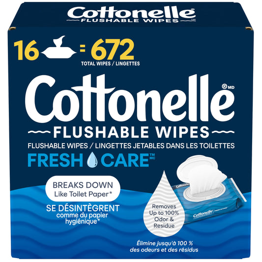 Flushable Wet Wipes, Cottonelle FreshCare, Biodegradable & Septic Safe, 16 Flip-Top Packs of 42 (672 Wipes) 🍁 All In One Marketplace Canada Cottonelle