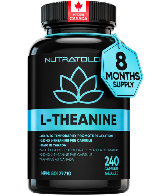 Nutratology® L-Theanine 250MG Capsules | Canadian-Made | For Stress Management | Promotes Relaxation & Calmness Without Drowsiness - L-Theanine Supplement for Stress Relief | 240 Capsules