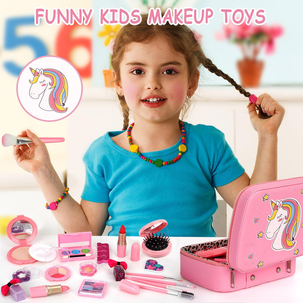 Kids Makeup Kit Girls Toys,Washable Makeup Kit Real Cosmetic,Princess Little Girls Makeup Set Kids Toys for 3 4 5 6 7+ Year Old Girls Christmas Birthday Gifts 🍁 All In One Marketplace Canada