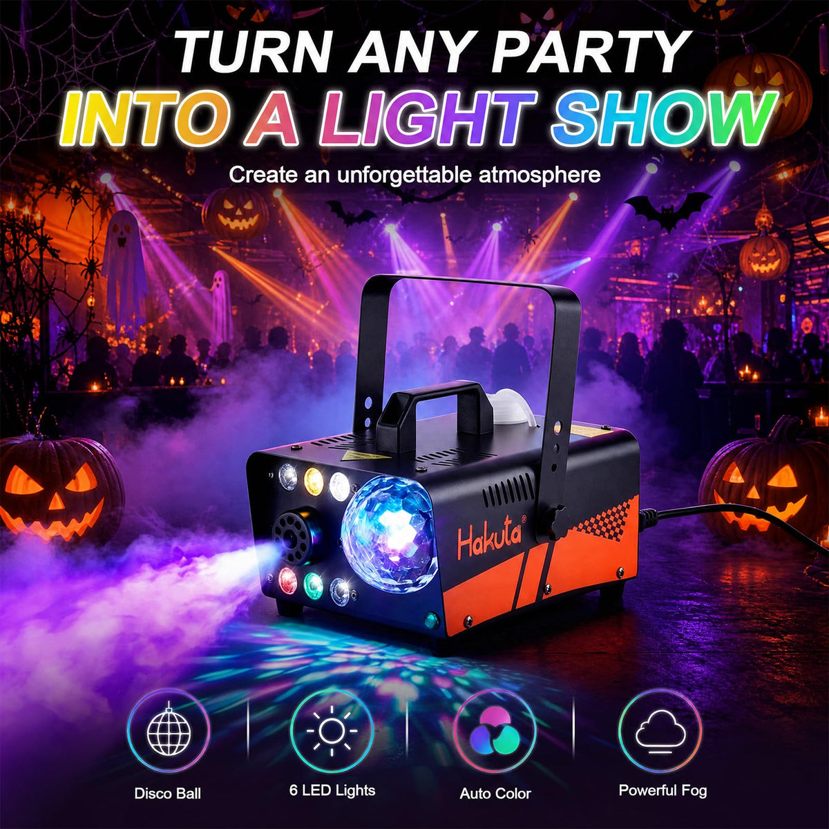 HAKUTA 800W Fog Machine with Disco Ball & RGB LED Lights, 3000 CFM 🍁 All In One Marketplace Canada