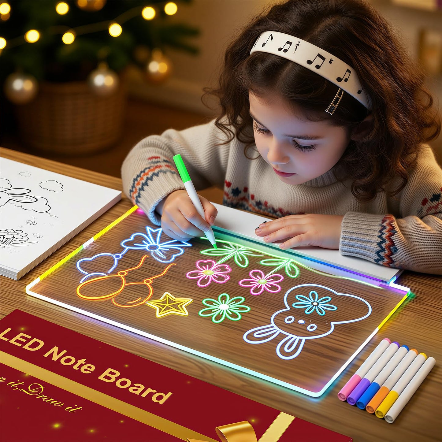 TAEMVV 16 Inch LED Drawing Board for Kids with Display, Rechargeable Light Up LCD Writing Tablet with 15H Battery & Stand, 8 Colors 3 Dynamic Modes Glow Light Board for Toy Birthday Gifts - Available at All In One Marketplace Canada