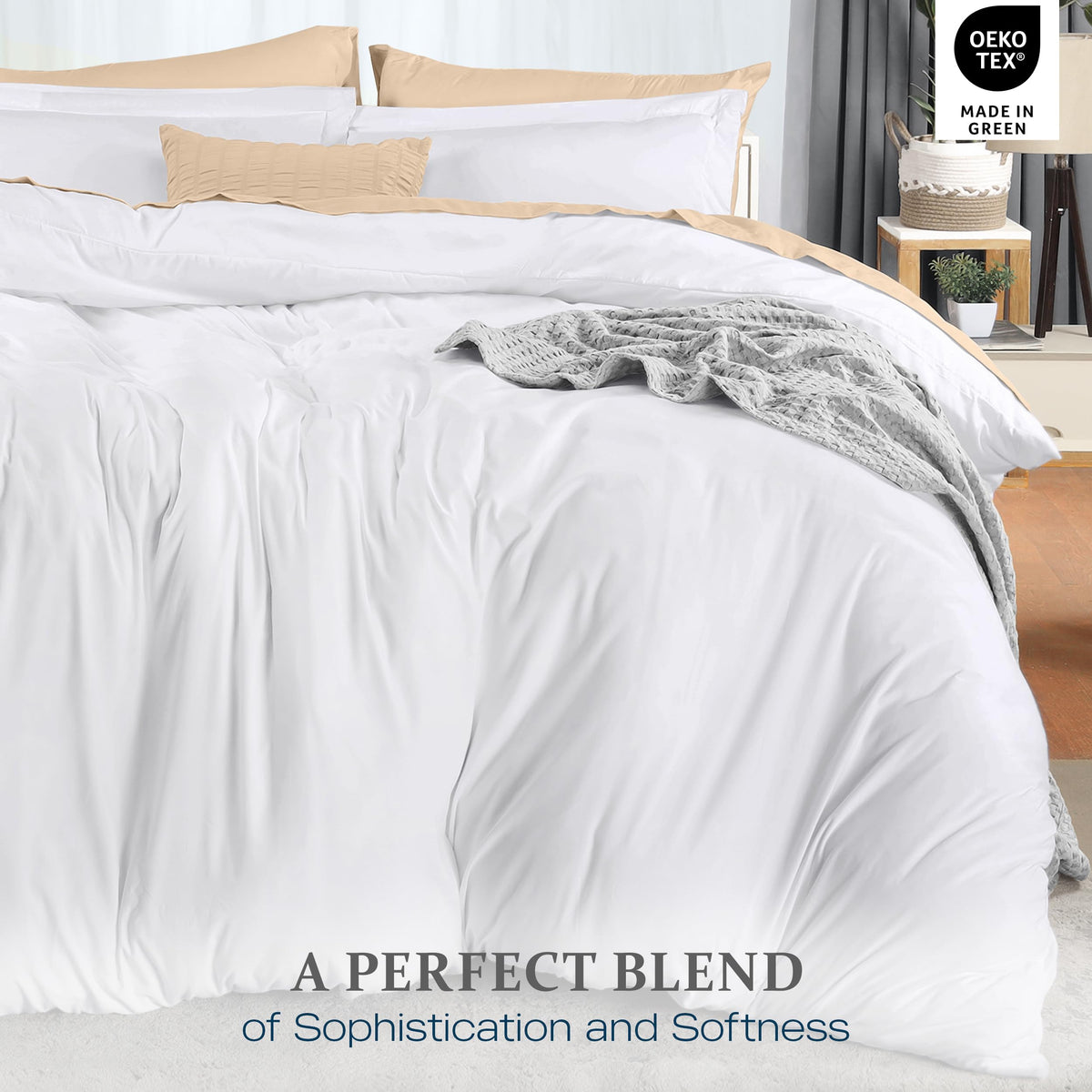 Duvet Cover Twin/Twin XL, 3 PC Cotton Like Polyester, Zipper Closure, White
