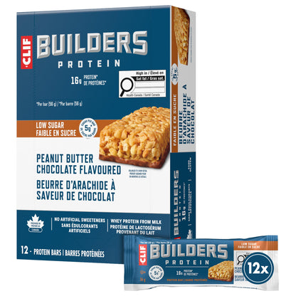 Clif Builders Low Sugar Protein Bar Peanut Butter Chocolate Flavour 12 Bars BUILDERS