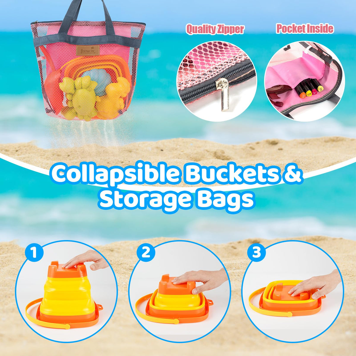 Kids Sand Beach Toys for Kids 3-10 with Collapsible Bucket and Shell Bags 🍁 All In One Marketplace Canada