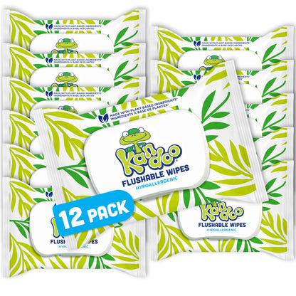 Kandoo Sensitive Flushable Cleansing Wet Wipes, Fragrance Free, Case of 12 x 42 Wipes Kandoo