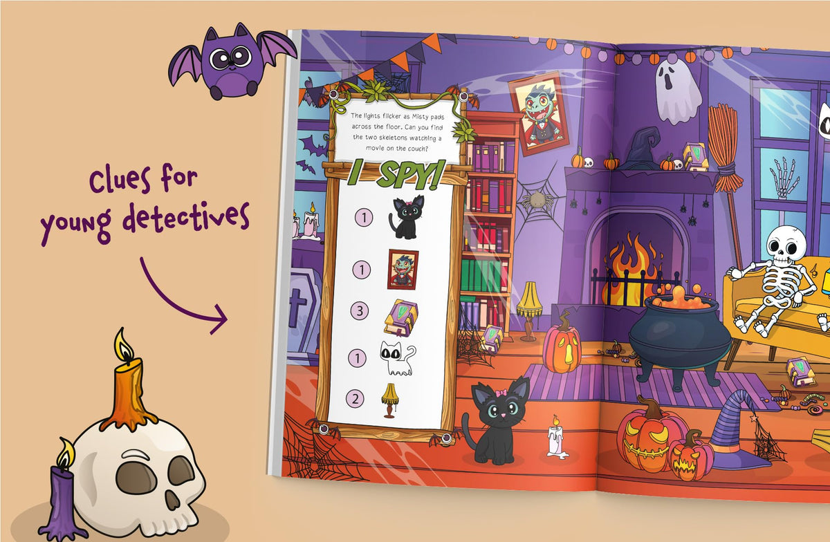 J'espionne Halloween dans le manoir hanté : trouvez des citrouilles, des bonbons, des monstres gentils et plus encore ! Un joli cadeau d'Halloween pour les tout-petits