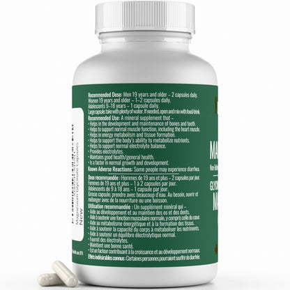 Magnesium Glycinate 200 mg Capsules (Elemental) from Non-Buffered Fully Chelated 100% Magnesium Bisglycinate - 62 Max-Capacity High-Absorption Capsules - Made in Canada - Nutritionn - Available at All In One Marketplace Canada