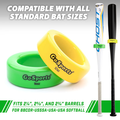 GoSports Baseball and Softball Bat Weights - 2 Pack Baseball Donuts - 16 oz & 12 oz GoSports