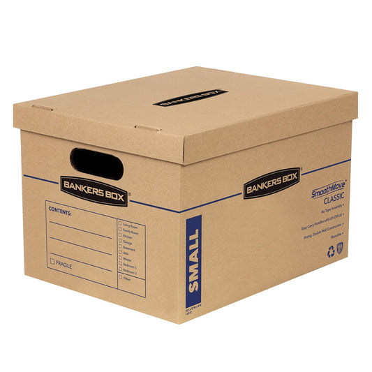 Bankers Box SmoothMove Moving Boxes with No-Tape Assembly, Lift -Off Lids And Easy-Carry Handles, 10" x 12" x 15", 10 Pack (7714219)