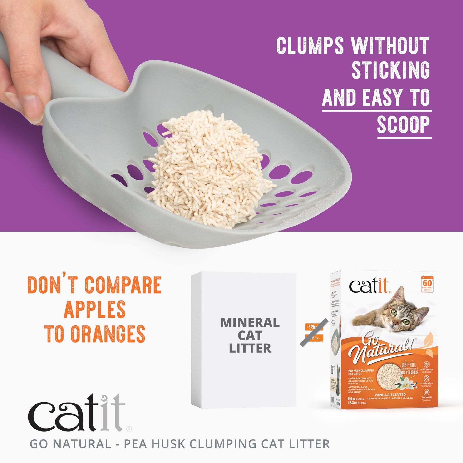 Catit Go Natural Pea Husk Clumping Cat Litter, Tofu, Lavender, 14 L, Dust Free & Lightweight Cat Litter, Easy to Scoop, Litiere Pour Chat
