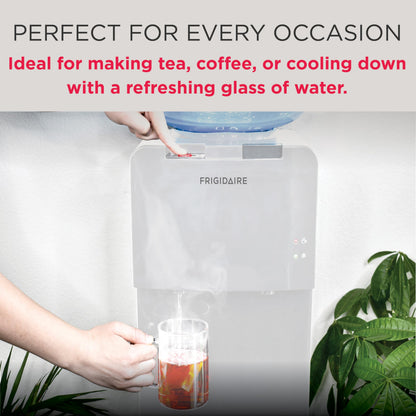 Frigidaire EFWC498, Top Load Hot & Cold Water Cooler Dispenser for Home, Garage, Dorm, RV & Cottage, 3 and 5 Gallon Bottles, 11" D x 11.5" W x 36" H, White