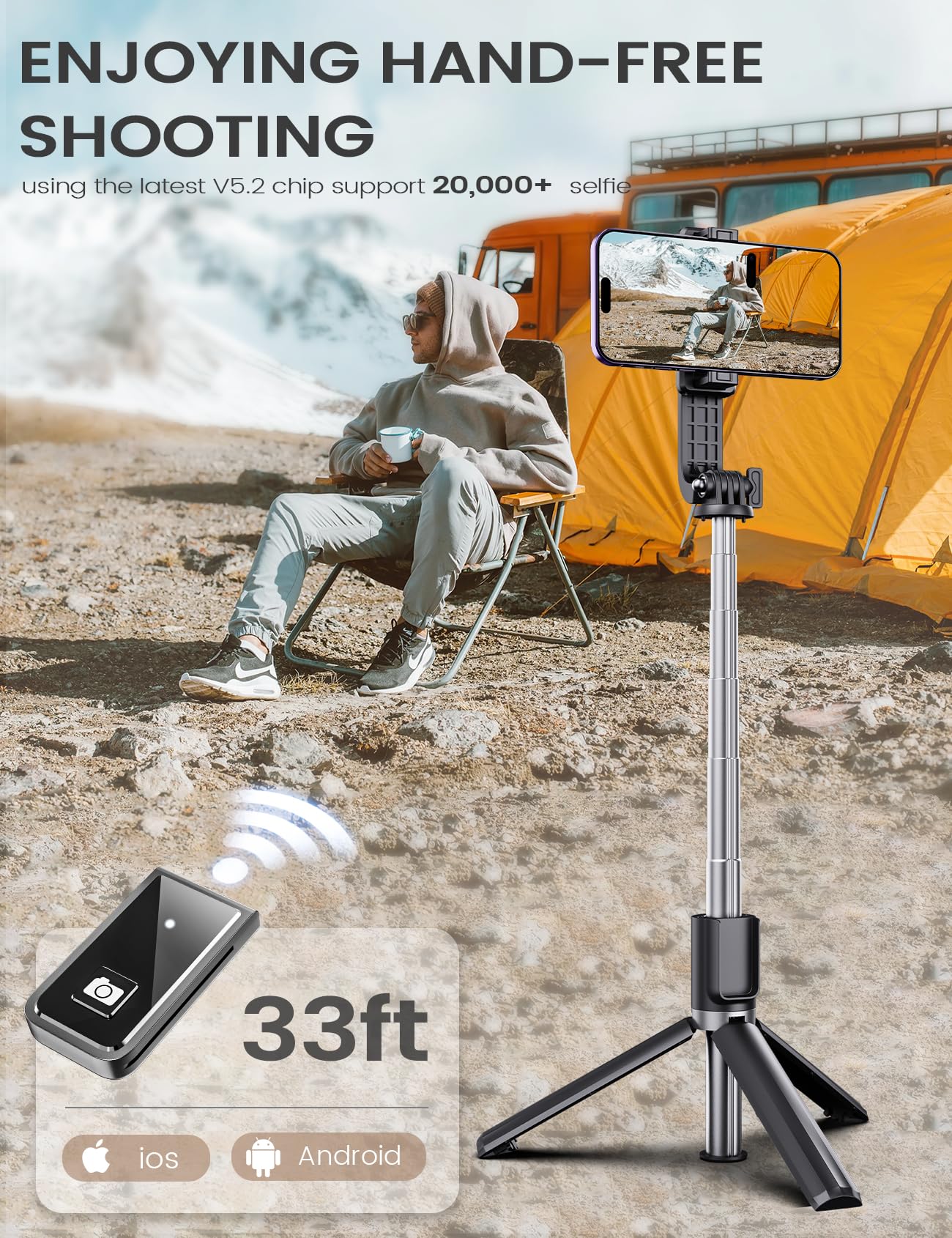 ANXRE Extendable Selfie Stick with Wireless Remote - Available at All In One Marketplace Canada