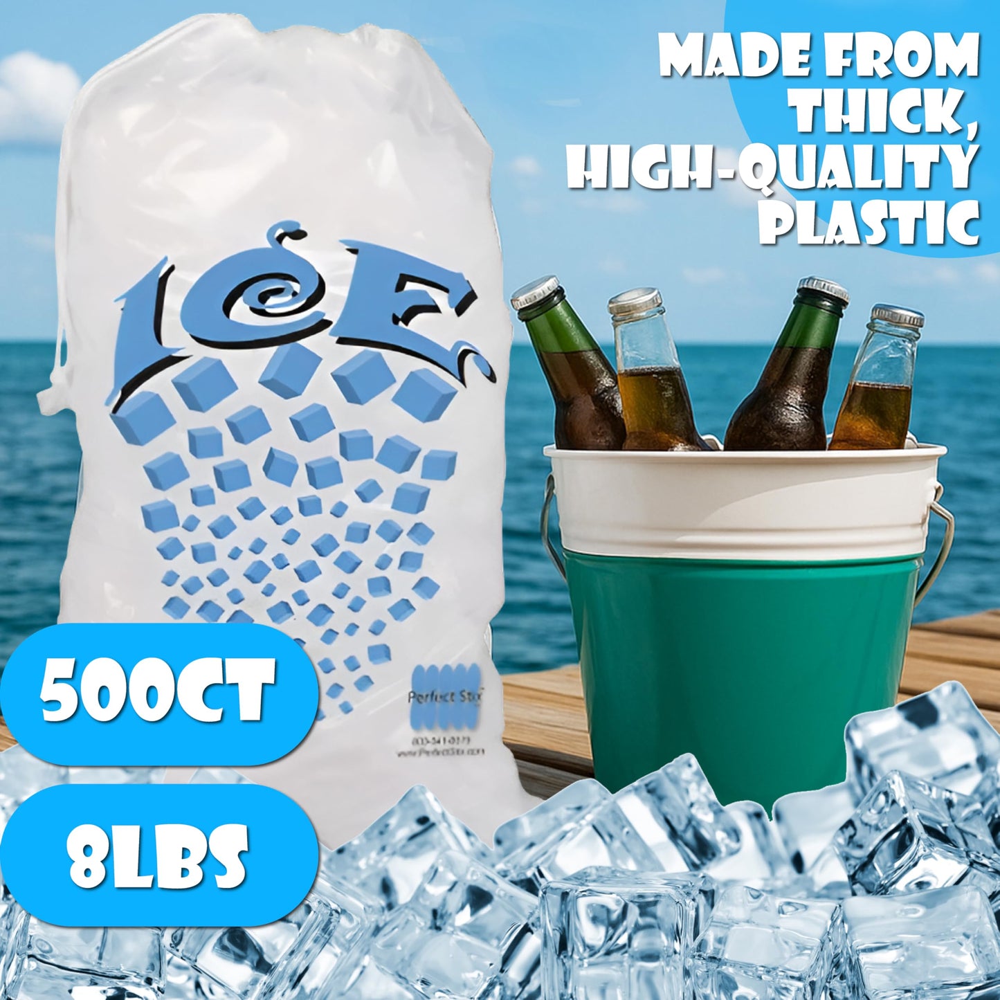 Concession Essentials 8 lb Drawstring Ice Bags – Pack of 100 | Durable Heavy-Duty Plastic Ice Storage Bags with Secure Drawstring Closure | Perfect for Ice Packaging, Parties, Camping, and Commercial Concession Essentials