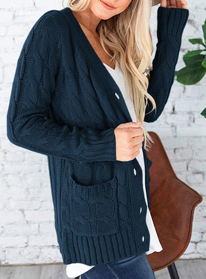 PRETTYGARDEN Women's Cable Knit Cardigan Sweaters Fall(Lake Blue,L) 🍁 All In One Marketplace Canada