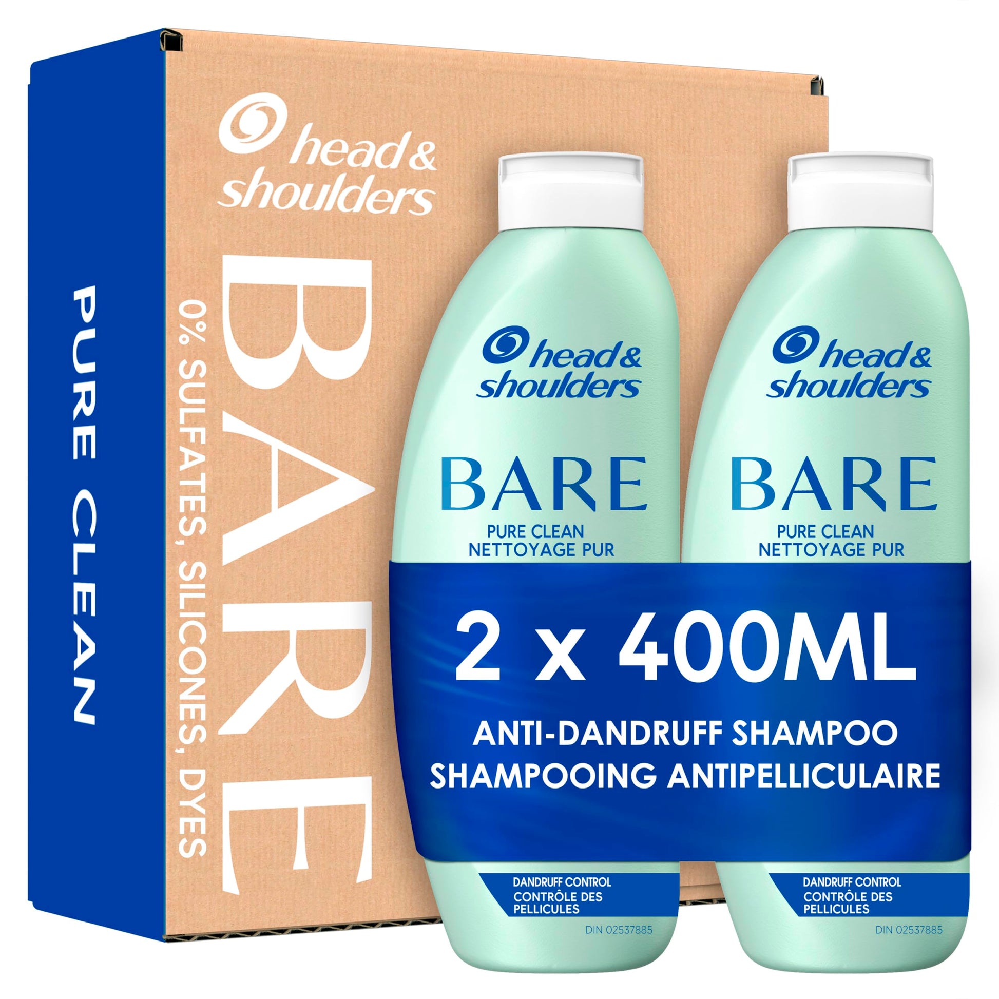 Head & Shoulders Anti-Dandruff Shampoo, Bare Pure Clean, 1% Pyrithione Zinc, Oily Scalp Relief, Free of Sulfates, Silicones, Dyes, Dermatologically Accredited by Skin Health Alliance (2x 400mL) Head & Shoulders