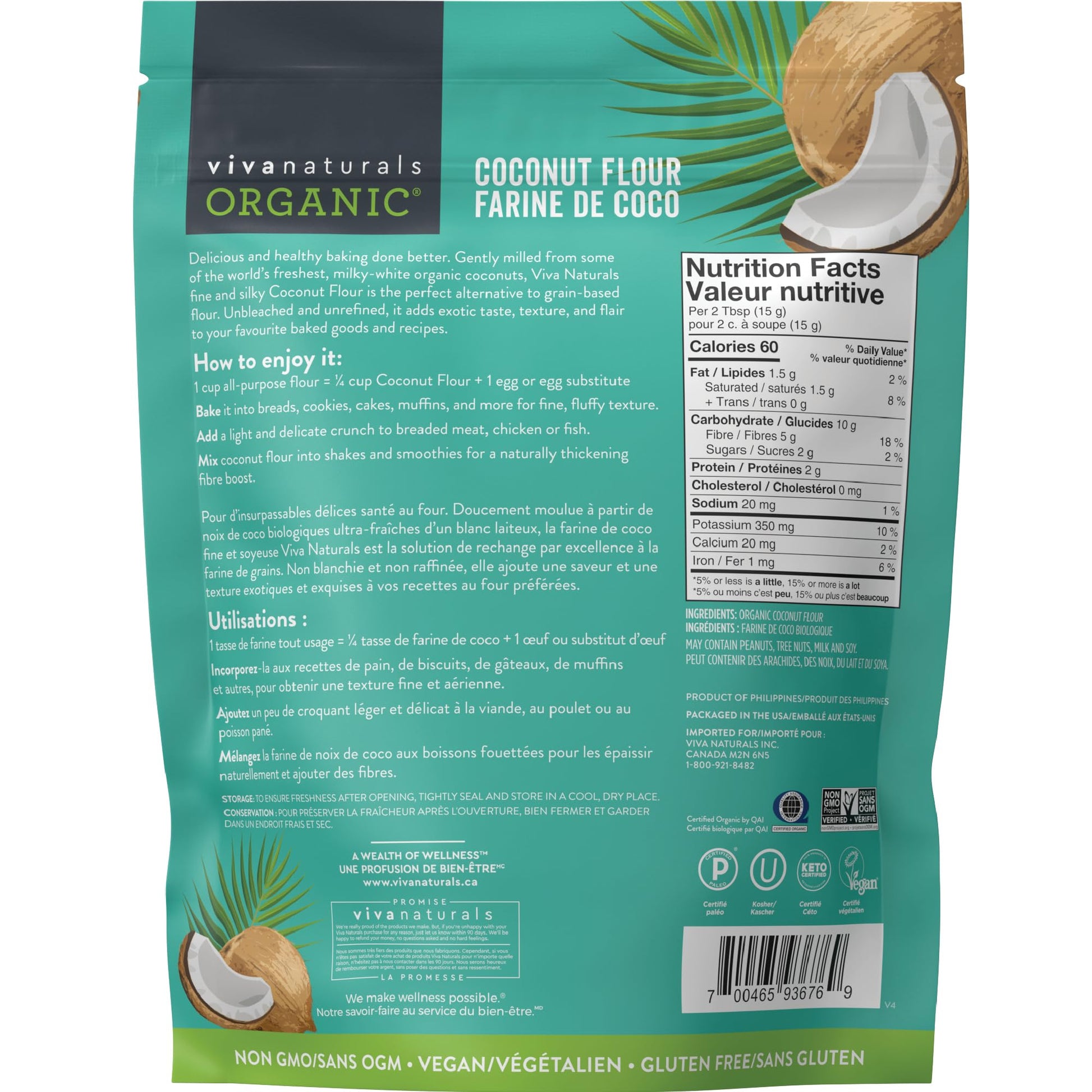 Viva Naturals Organic Coconut Flour, Gluten-Free, Unbleached & Unrefined, 4 LB Viva Naturals