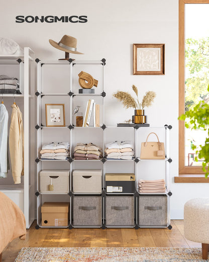 SONGMICS Cube Storage Organizer, 16 Cube Closet Organizers 48.4 x 12.2 x 48.4 Inches, White ULPC44L SONGMICS